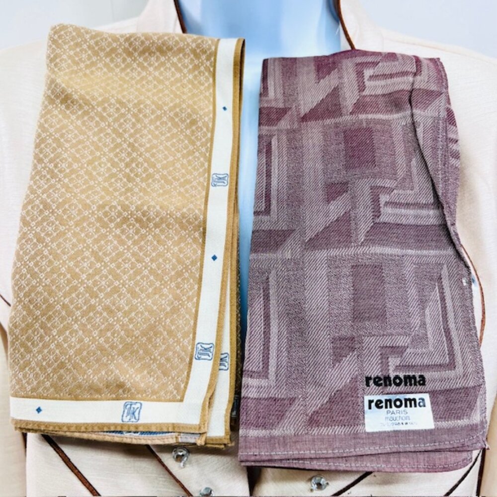 New  men handkerchief cotton/silk 18" Renoma Paris & JK  Beige gold Burgendy(37